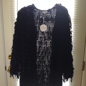 Macaron black fringe long sleeved cardigan